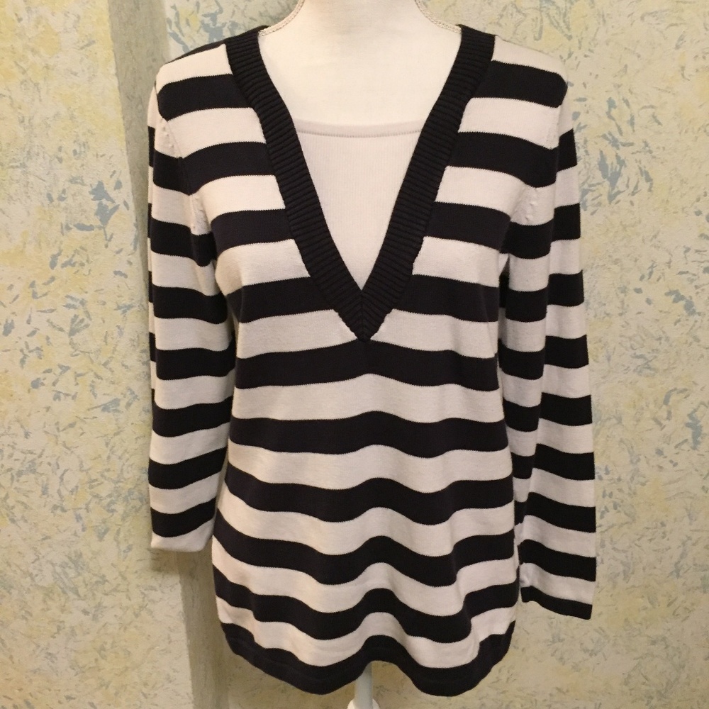 Studio Works Cotton Sweater Black White Stripe S